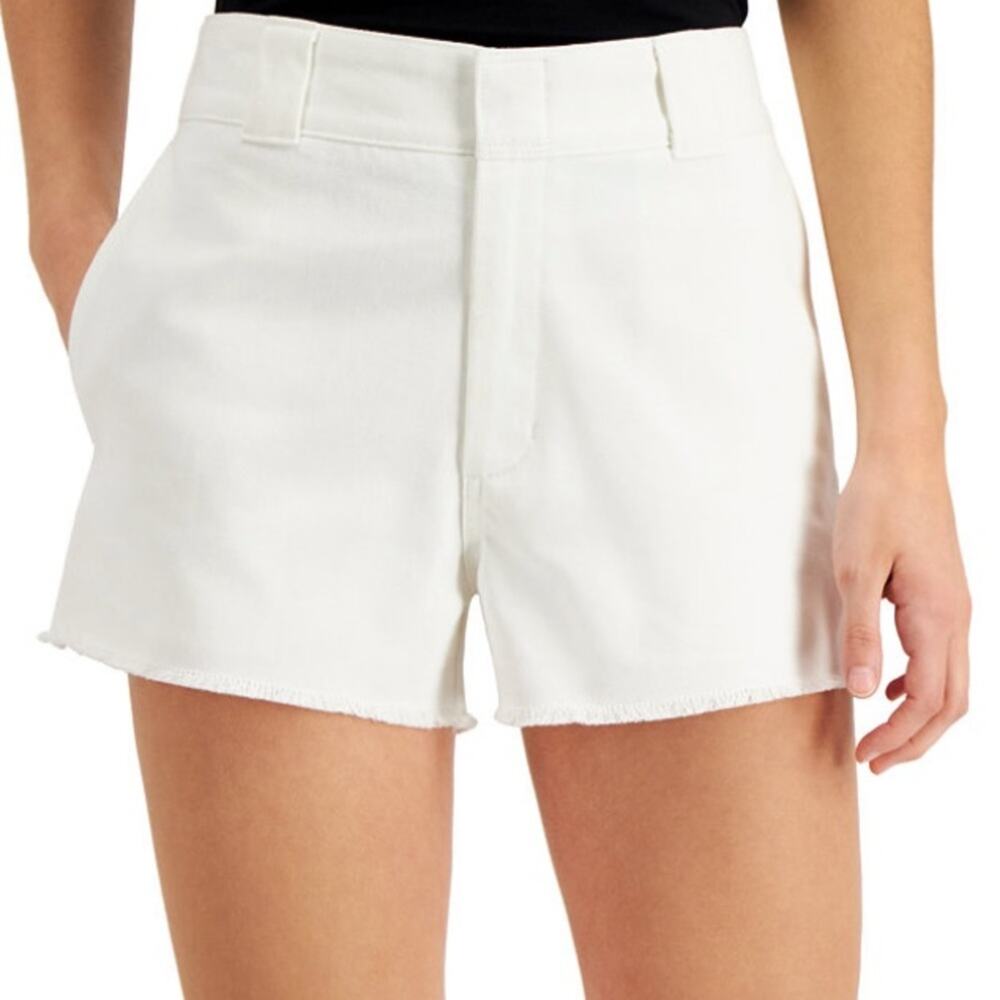 Dickies Shorts NWT Frayed Hem White Worker Front Pockets High Rise Red Logo 3